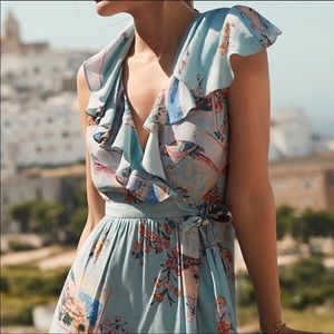 Light Blue Faux wrap Dress